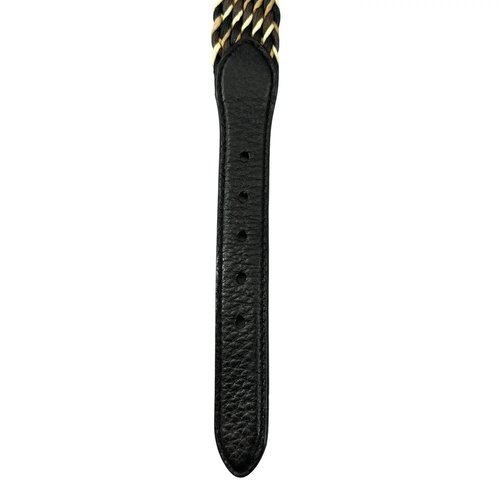 Fossil braided‎ belt brass buckle leather trim